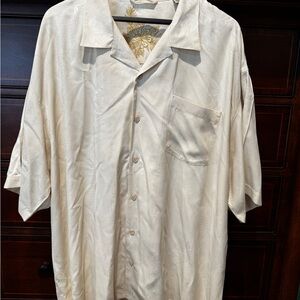 Men's 100% Silk Cream Short Sleeve Tommy Bahama Shirt XXL